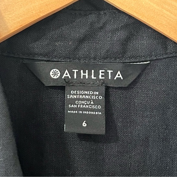 Athleta Black Linen Short Sleeve Knee Length Wrap Dress US6 - Picture 6 of 7